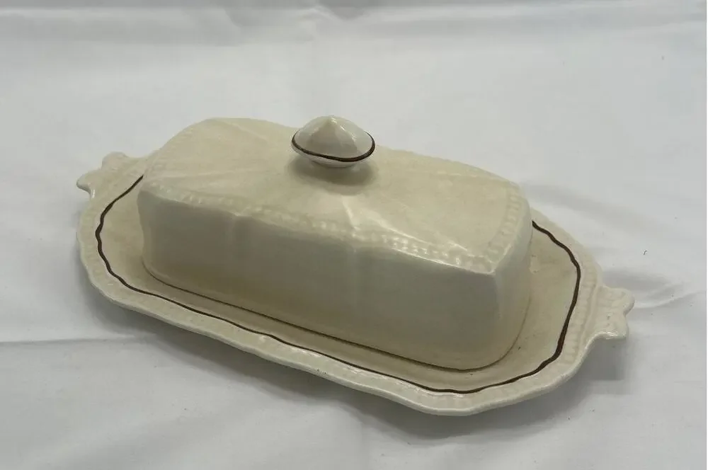 Kensington Staffordshire Ironstone Butter Dish Lid Tray Handcrafted England Vtg